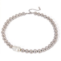 Nouvelle mode Chunky bijoux en acier inoxydable argent perlé chaîne baroque naturel collier de perles d'eau douce pour les femmes