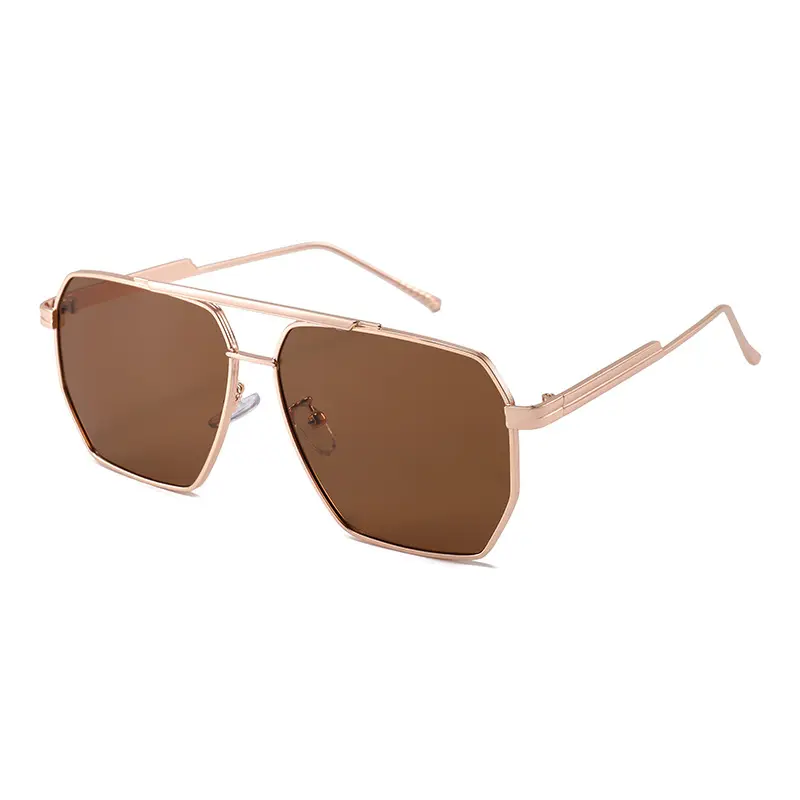 2022 Trends Custom Female Male Shield Brown Metal Sunglasses Glasses 100 UVA and UVB Protection