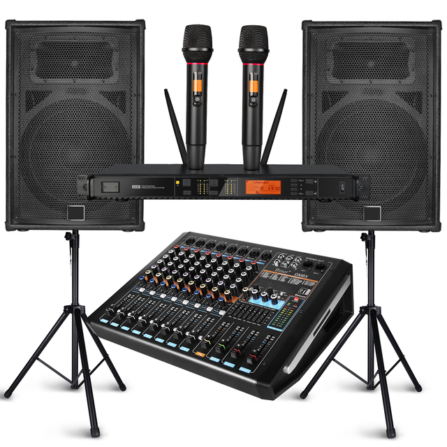 F15 Equipo De Sonido 15 Inch Party Speaker Wireless Mic Audio Set of Professional Sound System