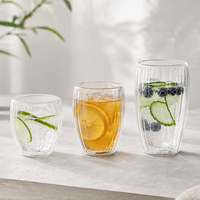 Juego de Vasos de Doble Pared de Vidrio Borosilicato, 250ml/350ml/450ml, Alta Transparencia, Sin Plomo, Sin BPA, Aptos para Lavavajillas, Bonitos Vasos para Bebidas