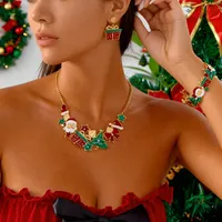 Ensemble de bijoux de Noël RINHOO, émail, Père Noël, sapin de Noël, boîte cadeau, étoile, gant, collier, boucles d'oreilles, bracelet, ensemble pour femmes, cadeau de Noël