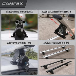 [CAMPAX] Barras Transversales de Techo de Aluminio, Universales, Antirrobo, Ajustables, 30 kg, para Sedán, Camioneta, 4x4 |   Dachtrager - Product Image 3