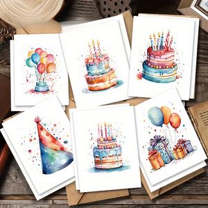 Cartes de voeux aquarelle avec enveloppes en carton cartes de voeux pliantes personnalisées papier cartonné mat souhaits d'<span class=keywords><strong>anniversaire</strong></span> pour enfants adultes - Product Image 3