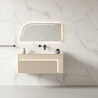 Meuble-lavabo mural de salle de bain de luxe moderne rustique écologique en acier inoxydable personnalisable avec miroir LED et lavabo, garantie 2 ans pour hôtels