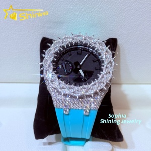 Sang trọng hip hop đồ trang sức Iced out moissanite ga2100 trường hợp đồng hồ phụ kiện 925 sterling Silver Buss xuống moissanite xem bezel - Product Image 5