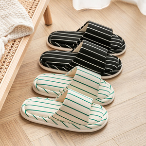 Nouvelles sandales plates 2026 en coton et lin rayées, antidérapantes, légères et douces pour la maison – Chaussons en peluche - Product Image 3