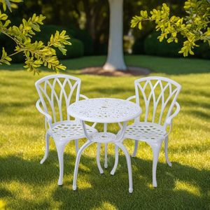 Ensemble bistrot de patio en aluminium moulé en 3 pièces, mobilier d'extérieur résistant à la rouille avec 2 chaises et une table (<span class=keywords><strong>blanc</strong></span>) - Product Image 4