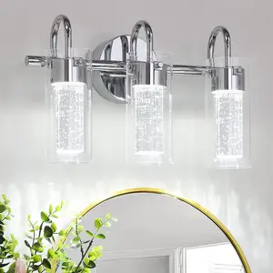3 Light LED Vanity Light Fixture Modern Bathroom Wall Lights with Crystal Bubble Glass 21W, Cool White Over Mirror Vanity Lamp