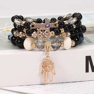 Juego de Pulseras de Cuentas de Bisutería de Moda, Multicapa, con Cruz, Hamsa y Ojo, Unisex, Regalo, Hecho en China - Product Image 4