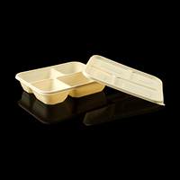 Boîte à lunch jetable écologique et biodégradable en amidon de maïs pour les repas à emporter, restaurant, bureau, pique-nique, 4 compartiments