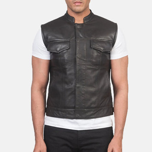Gilets en cuir véritable de style tendance pour hommes – Qualité supérieure, respirants, pour motards, avec logo personnalisé, gilets en cuir à la mode - Product Image 3