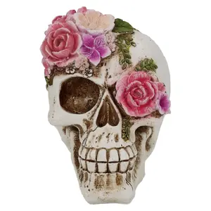 家の装飾のための花の樹脂の彫刻とヴィンテージの頭蓋骨の像不気味なギフト女性のハロウィーンのパーティーの装飾リビングルーム