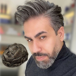 Toupee <span class=keywords><strong>Uomo</strong></span> Australiano in Capelli Veri con Base in Pizzo e PU, Onda Naturale 28mm, Colore 1B, Sistema di Sostituzione Capelli con Base a Rete Monofilamento - Product Image 1