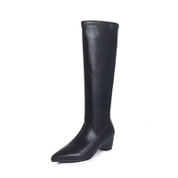 Bottes d'équitation en cuir véritable à bout pointu, hauteur genou, pour l'hiver