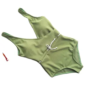 Maiô de design simples de verão, roupa de banho verde sólida personalizada, peça única, almofada removível, biquínis, moda praia 2022