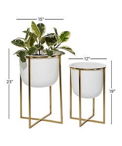Grand ensemble de jardinières sur pied pour utilisation intérieure et extérieure, support pour plantes de conception industrielle ton blanc et or, 30 quantité minimale de commande pour la décoration - Product Image 2