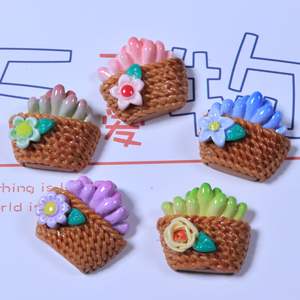 Vente en gros de breloques en résine panier de fleurs succulentes breloques minces boucles d'oreilles bricolage coque de téléphone décoration pendentif épingle à cheveux peut ajouter un crochet - Product Image 2