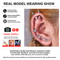 Piercing Labret à Poussoir Sans Filetage en Titane ASTM F136 G23, avec Zircon Cubique Rond Effet Rayon de Soleil à Pointes, pour Hélix, Tragus, Cartilage, Plaqué Or