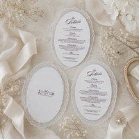Carte de menu de mariage ovale vintage en dentelle, texte personnalisé, impression cygne, insert d'invitation de mariage de luxe, papeterie