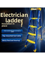 Escalera de Fibra de Vidrio Totalmente Aislada con Ruedas, Mesa de Herramientas Montada en la Parte Superior para Electricistas, Uso Industrial No Conductivo