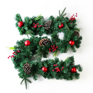 Christmas Garlands - Non-lit Christmas Green Garland for Stairs Railing Fireplace Mantle Front Door Porch Holiday Wedding Party