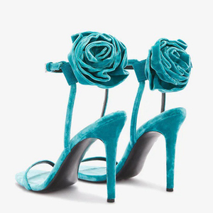 Sandales à talons hauts pour femme en daim, grande taille 45, avec fleur au dos, style stiletto, à brides cheville, à bride unique, pour l'été - Product Image 2