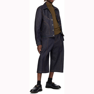 Shorts en jean brut TOPSTITCHING, coupe ample, longueur mollet, jorts longs, shorts en coton pour hommes, fabrication sur mesure, shorts vintage pour garçons - Product Image 4