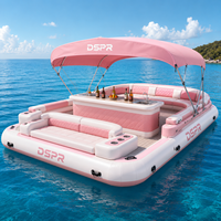 Île flottante gonflable pour parc aquatique avec logo personnalisé, taille sur mesure et table à boissons pour yacht, marina, plage, loisirs et usage extérieur