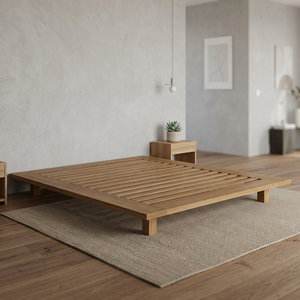 Modern Teak Wooden Solid Wood Platform <b>Bed</b> <b>Frame</b> Low Profile Multi-<b>Size</b> Bedroom Furniture - Product Image 2