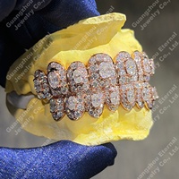 Grillz personnalisés haut et bas en argent S925, plaqué or rose 10K 14K 18K, avec moissanite taille ovale VVS sans défaut et diamant de laboratoire, pour les dents