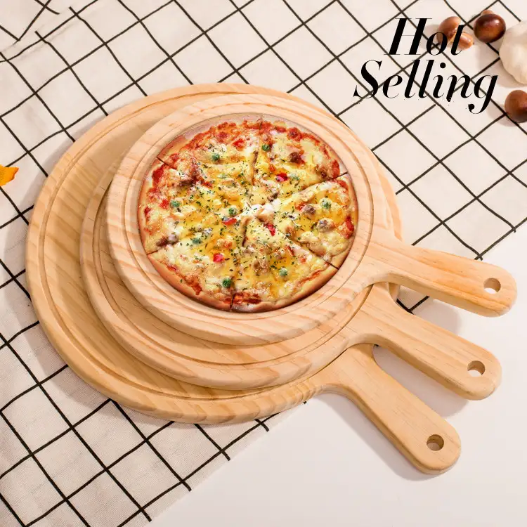Assiettes de service en bois, pour restaurant, maison, plats à pizza en bois avec poignées, vente en gros, 9 pièces