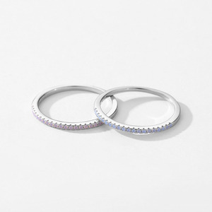 Hot Sale 925 Sterling Silber 1mm CZ Tiny Blue Pink Zirkon Dünner Fingerring für Frauen Großhandel - Product Image 3
