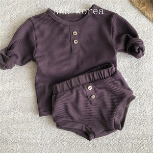 Ropa de Alta Calidad para Bebés y Niños, Conjuntos de 2 Piezas de Algodón Waffle Marrón, Moda Boutique de Primavera - Product Image 5