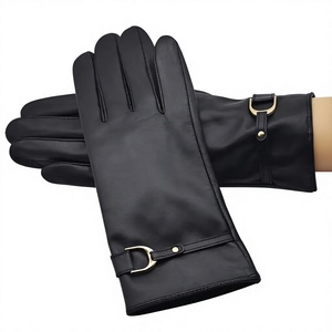 Gants d'hiver en cuir noir pour la conduite et le cyclisme, unisexes, avec sangle de poignet réglable, embossés, thermiques/isolés pour une utilisation en extérieur - Product Image 2