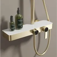 Système de douche thermostatique en laiton pour hôtel, finition chromée, double poignée, fixation murale, douchette à main, haute pression douce
