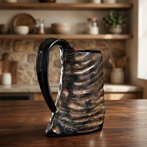 Verre à bière en corne de bœuf naturelle, style américain, avec couvercle en bambou, écologique, recyclable, compatible lave-vaisselle, léger - Product Image 1