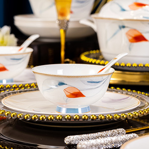 Ensemble de bols et assiettes en <span class=keywords><strong>céramique</strong></span> de style chinois avec baguettes, boîte cadeau, compatible micro-ondes, modèle Romance d'hiver, fabriqué à Jingdezhen - Product Image 4