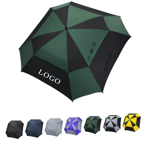 Promoção Custom Extra Large Golf Square Umbrella Double Canopy Vented Umbrella Windproof Umbrella