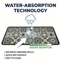 Non-slip Kitchen Mat with 4mm Cushioned Latex Backing and Geometric Tile Pattern for Home Floor Runner