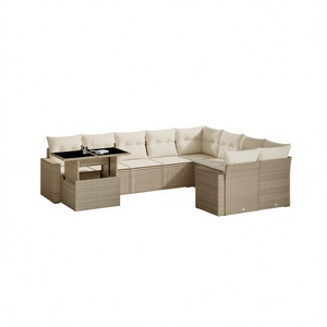 Ensemble de canapés de jardin beige en rotin, mobilier d'extérieur avec coussins en mousse haute densité, design contemporain imperméable - Product Image 1