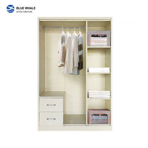 Armoire de chambre en acier laminé à froid, 3 portes battantes, demi-miroir, 2 tiroirs, verre café, anti-humidité, anti-termite, rangement - Product Image 3