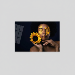 African Woman and Sunflower <b>Canvas</b> Print: Elegant Boho <b>Wall</b> Decor,TEMPERED GLASS ART - Product Image 2