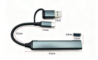 Hub USB-C 2 en 1, double interface USB-A et Type-C, adaptateur 4 ports avec USB 3.0, station d'accueil portable en aluminium pour ordinateur portable PC
