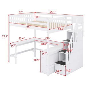 <span class=keywords><strong>Lit</strong></span> mezzanine moderne avec bureau <span class=keywords><strong>en</strong></span> L intégré et étagères de rangement à trois niveaux, escalier de rangement pour chambre à coucher - Product Image 6