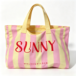 Bolsa de <span class=keywords><strong>Playa</strong></span> <span class=keywords><strong>XL</strong></span> Shopper, Elegante, con Estampado Digital a Rayas, de Lona, con Cierre de Cremallera, Asa para Llevar al Hombro, 48x35x12cm - Product Image 1