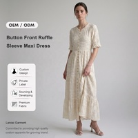 Robe longue plissée à volants et à manches courtes boutonnée sur le devant pour femme, idéale pour l'été, les loisirs et les vacances à la plage