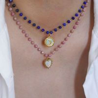 Collier Pendentif en Acier Inoxydable Fait Main Style INS avec Perles en Pierre Naturelle et Fleur Coquillage, Bijou Étanche Tendance