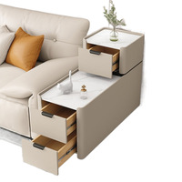 Table d'appoint mobile moderne orange avec plateau en pierre frittée, 3 tiroirs, table de chevet étroite pour salon et petits espaces
