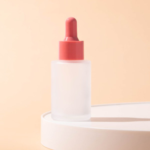 ขวดแก้วใส่เซรั่ม/น้ำมันเครื่องสำอางทรงแบน สีชมพูส้ม  ขนาด 30 มล. 50 มล. 100 มล. 120 มล. ทำจากแก้วโบโรซิลิเกตคุณภาพสูง พร้อมหลอดหยด - Product Image 2