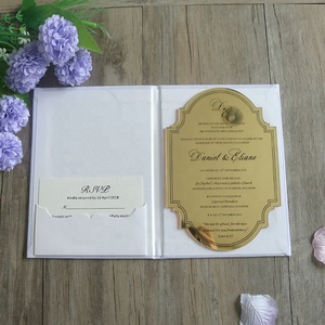 Inviti di Lusso Personalizzati in Acrilico Specchiato Oro Rosa, Libretto con Copertina Rigida in Velluto <span class=keywords><strong>per</strong></span> Matrimoni e Compleanni a Prezzo di Fabbrica - Product Image 4